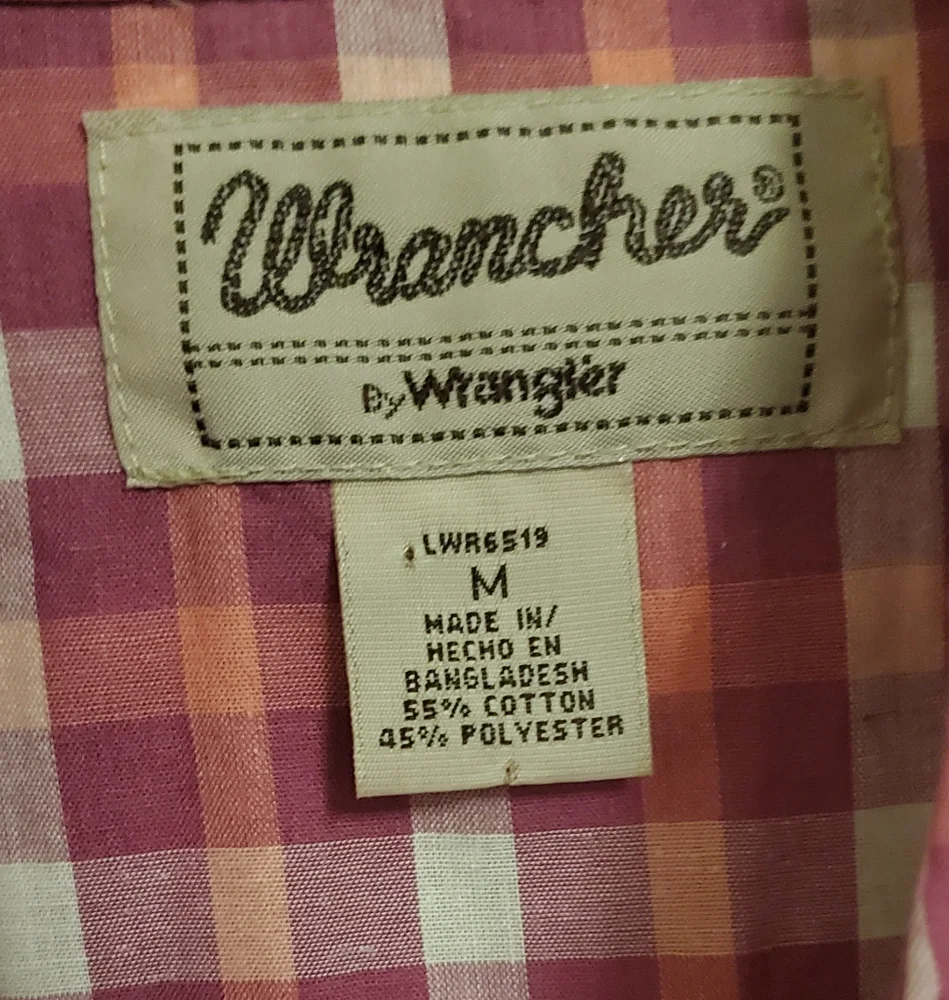 Wrangler Women's Wrancher Pearl Snap Button Up Pink Plaid Top Size Medium Rodeo - Picture 2 of 6